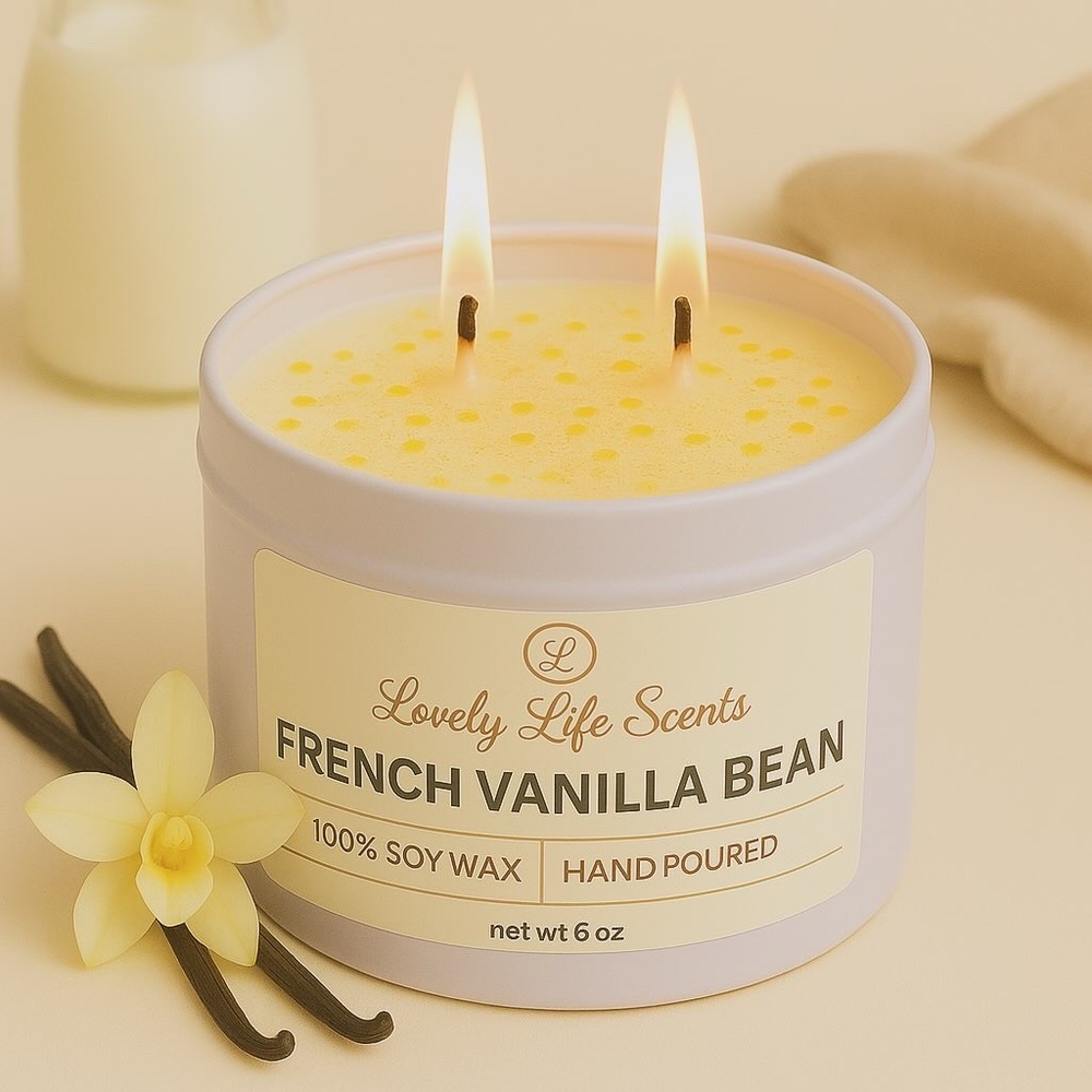 French Vanilla Bean 6 oz Double Wick Premium Soy Candle from Lovely Life Scents